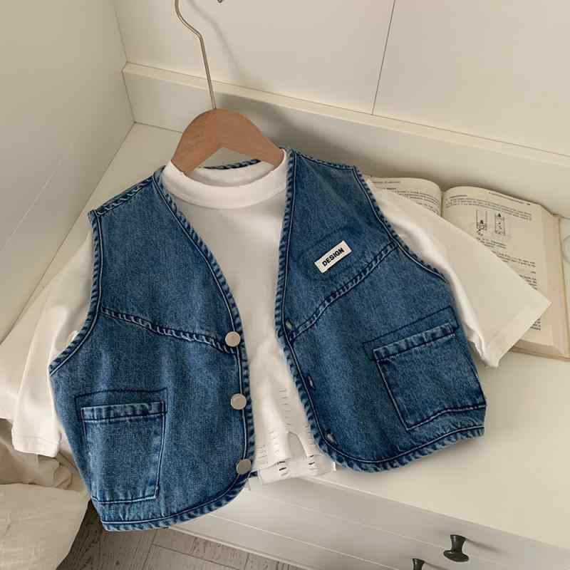 子供服 ベスト 春秋 デニム 男の子 トップス 韓国風 ボーイズ 90 100 110 120 130 140 150cm 小学生 中..