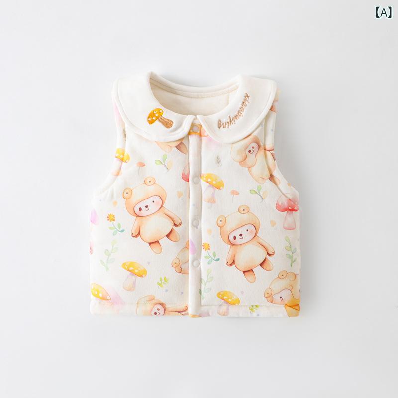 ベビー服 子供用 中綿入り あったか ベスト コットン100% Aクラス 秋冬 春 かわいい アニマル柄 裏起毛 チョッキ 部屋着 パジャマ 寝冷え対策 70 80 90 100