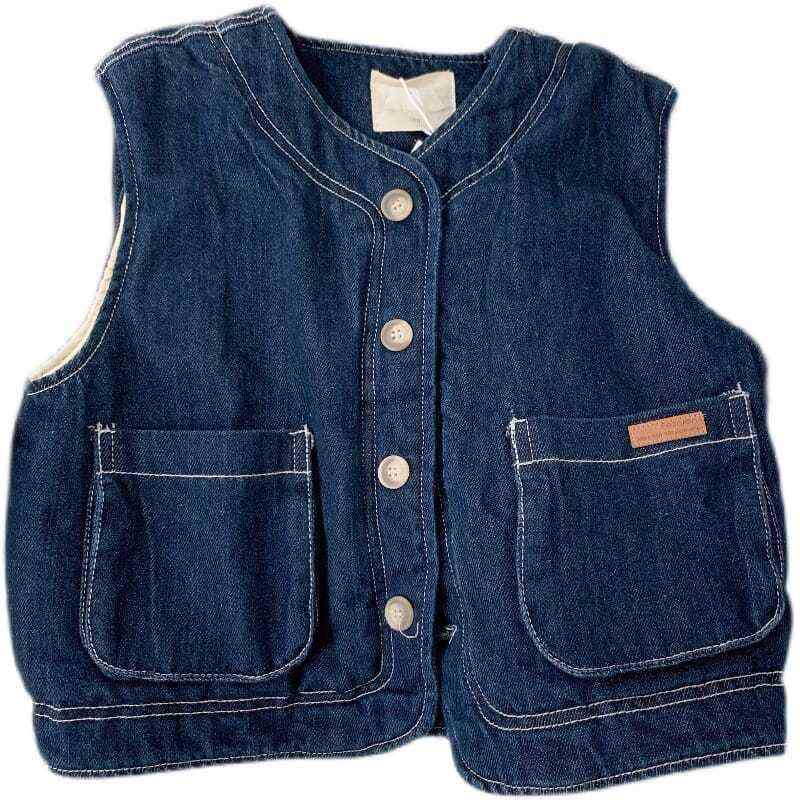 キッズ デニム ベスト 中綿入り 防寒着 男女兼用 子供服 アウター 秋冬 あったか おしゃれ かわいい
