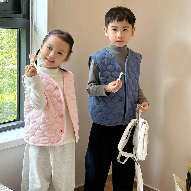 子供服 ベスト 秋冬 男の子 ウール混 蚕糸風 アウター カーディガン 中綿入り あったか 防寒 チョッキ