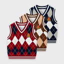 子供服 ベスト ニット Vネック 男の子 春秋 通園 通学 毛糸 チョッキ セーター 学院風 アーガイル チェック