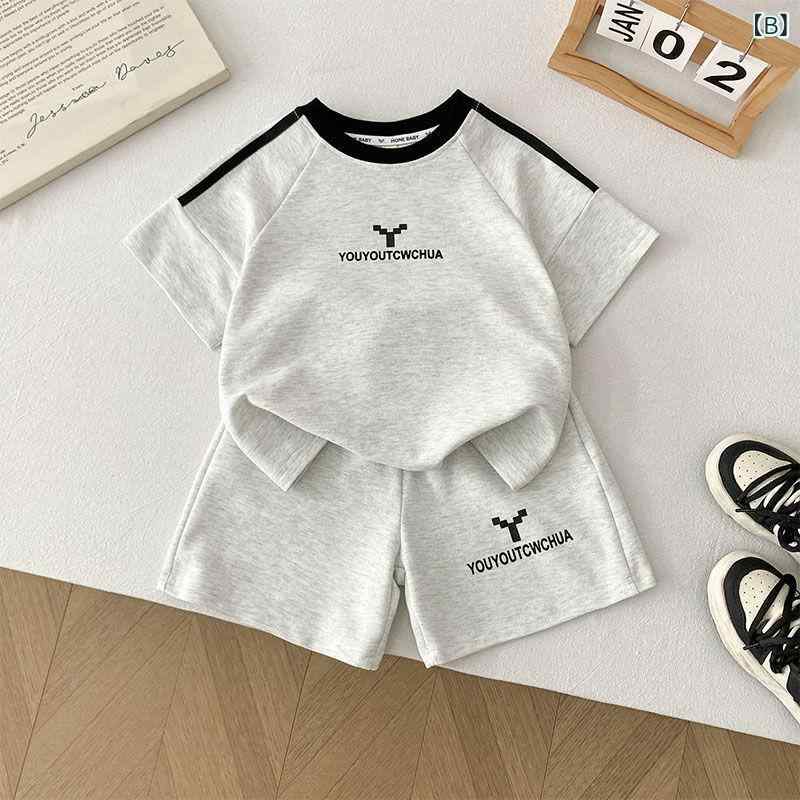 子供用スポーツウェア 上下セット 半袖 短パン 男の子向け コットン 薄手 夏服 2点...