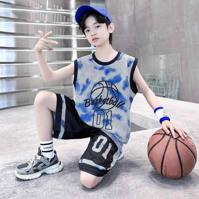 子供服 男の子用 バスケットボールウェア 速乾性 ノースリーブ セットアップ 夏 ス...