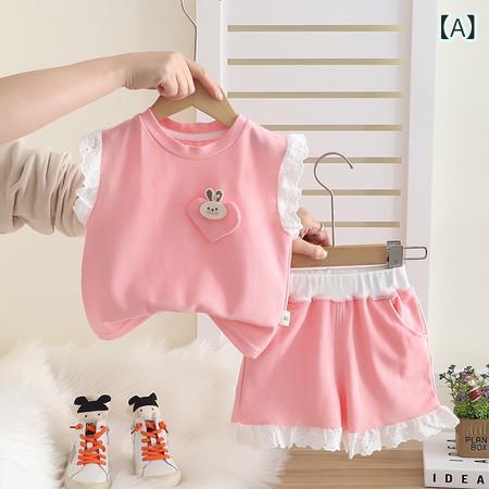 キッズ 女の子用 夏服 上下セット 花柄 半袖 Tシャツ ショートパンツ 2点セット かわいい 普段着 部屋着 薄手 ピンク系 グリーン イエロー系