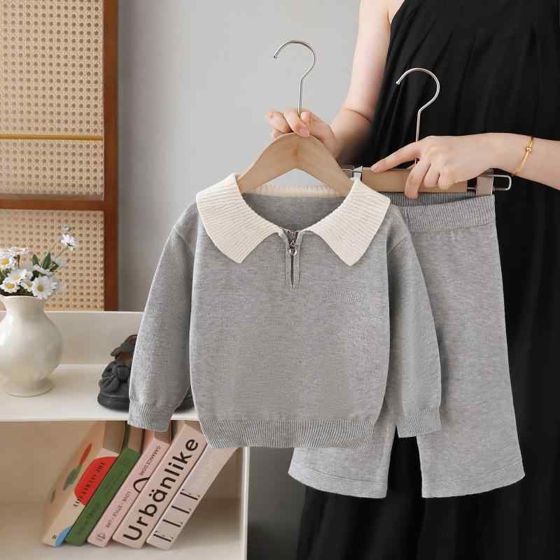 子供用 ニット セーター パンツ 上下セット 女の子 秋 冬 学院風 長袖 丸首 プルオーバー かわいい カジュアル 普段使い ピンク系 グレー 赤 90 100 110 120 130