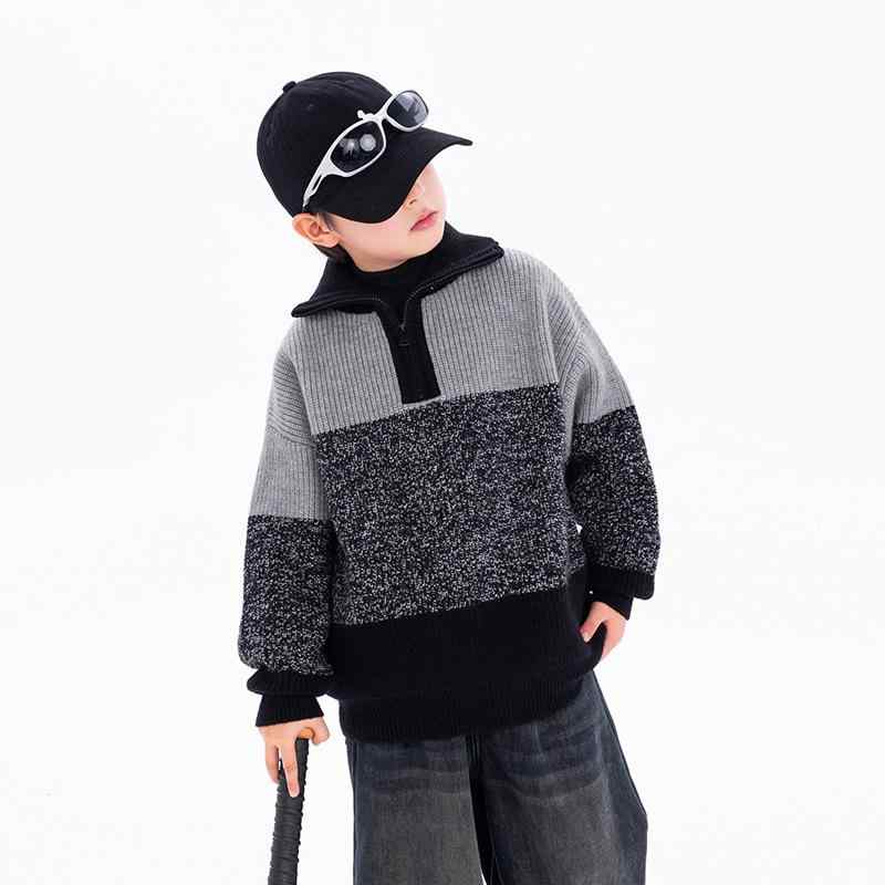 ニット セーター キッズ 男の子 ハーフジップ タートルネック バイカラー 厚手 冬 トップス 普段着 遊び着 防寒 120 130 140 150 160 170