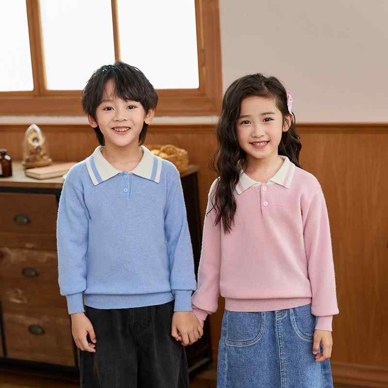 子供服 ニット・セーター 長袖トップス 男女兼用 インナーウェア ウール100% 暖かい 無地 ポロネック ..