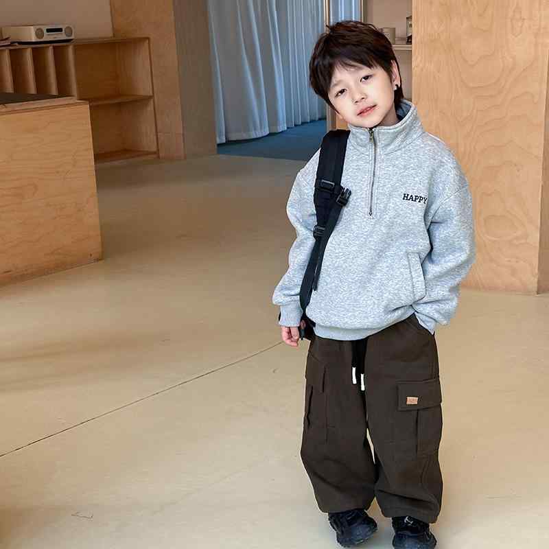Polo衫 - 子供服 スウェット 厚手 裏起毛 POLOシャツ 男の子 90cm～160cm 冬 長袖 トップス 普段着 部屋着 かわいい 赤 花灰色