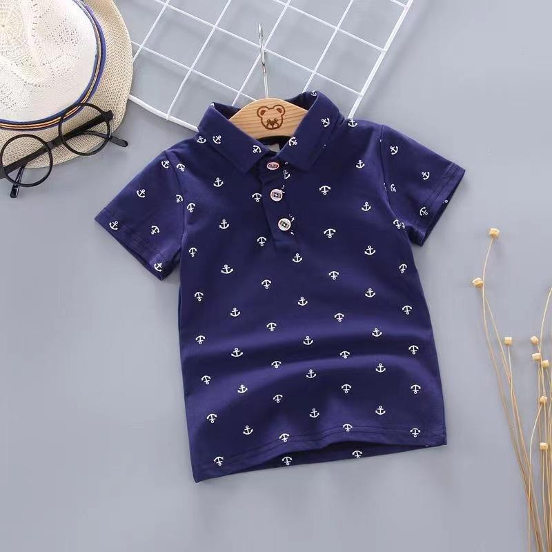 Polo衫 - 子供服 ポロシャツ 半袖 Tシャツ ベビー 男の子 小花柄 イカリ柄 トップス 綿100% 吸湿速乾 80 90 100 110 120