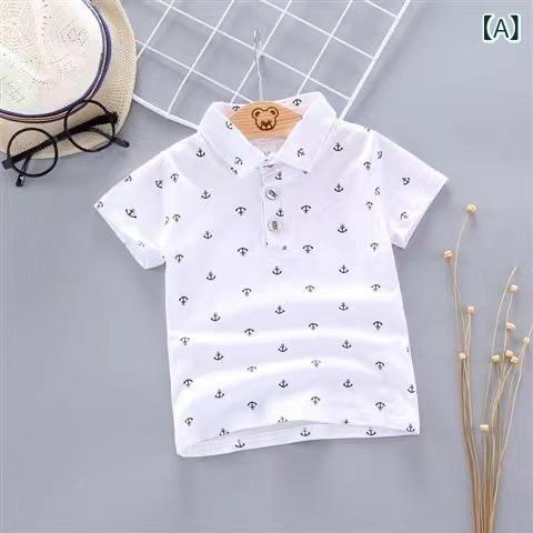 シャドーテールの子供服 ポロシャツ 半袖 Tシャツ ベビー 男の子 小花柄 イカリ柄 トップス 綿100% 吸湿速乾 80 90 100 110 120｜アングル2