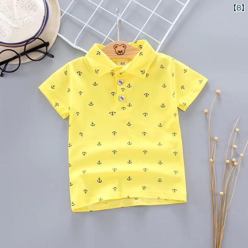 シャドーテールの子供服 ポロシャツ 半袖 Tシャツ ベビー 男の子 小花柄 イカリ柄 トップス 綿100% 吸湿速乾 80 90 100 110 120｜アングル3