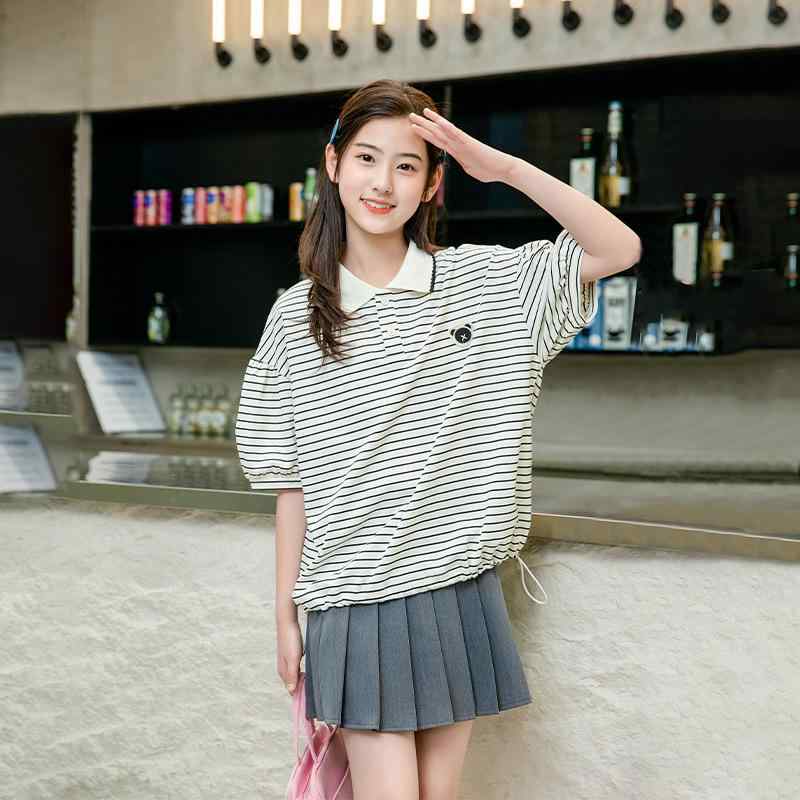 Tシャツ 女の子 半袖 ポロシャツ 子供服 トップス カットソー 吸湿速乾 かわいい カジュアル 普段使い ストライプ
