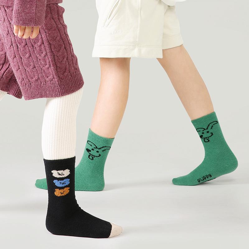 靴下 キッズ 子供用 冬用 裏起毛 暖かい かわいい 小熊 中丈 ソックス 男の子 女の子 3足セット 綿 15cm 16cm 17cm 18cm 19cm 20cm 21cm 22cm 通園 通学