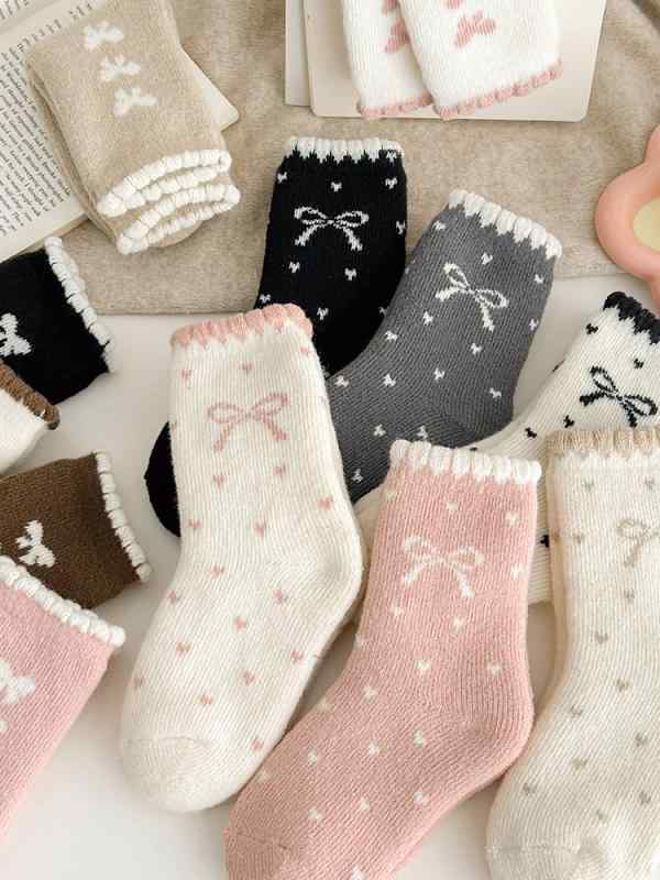 靴下 キッズ 子供用 中筒 ソックス 3足セット 蝶結び ウール混 厚手 男の子 女の子 冬 かわいい 幼稚園 保育園 小学生 通園 通学 普段使い