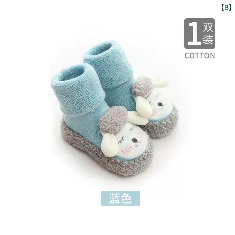 ベビー ソックス 靴下 滑り止め付き ルームシューズ 厚手 秋冬 A類コットン かわいい 中筒 幼児 キッズ 1歳 2歳 ピンク ブルー ベージュ グレー