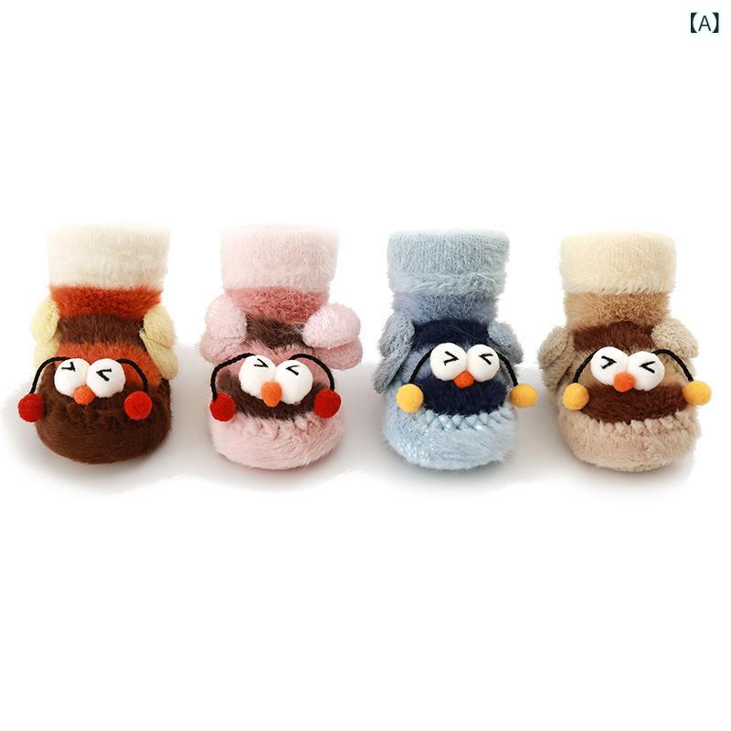 Socks, Tights, Spats - 靴下 ベビー用 滑り止め付き ルームシューズ 秋冬 加絨 加厚 保温 柔らかい底 幼児 男の子 女の子 ミツバチ柄 0歳 1歳 6ヶ月 12ヶ月 ベージュ ピンク ブルー ブラウン