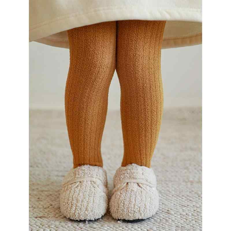 靴下 キッズ 女の子 冬用 厚手 あったか タイツ リブ編み 無地 防寒 外出着 レギンス 黒 ブラック ベージュ グレー 赤