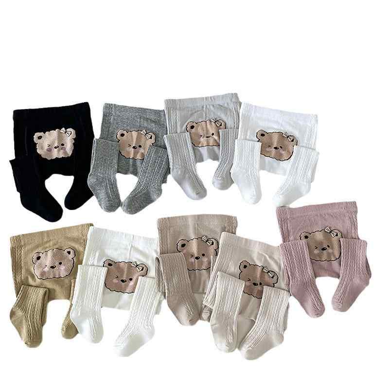 子供用レギンス・タイツ 春秋 薄手 綿製 ベビー服 女の子 幼児 カートゥーン クマ 刺繍 通気性 吸汗性 ホワイト ベージュ ピンク グレー ブラック