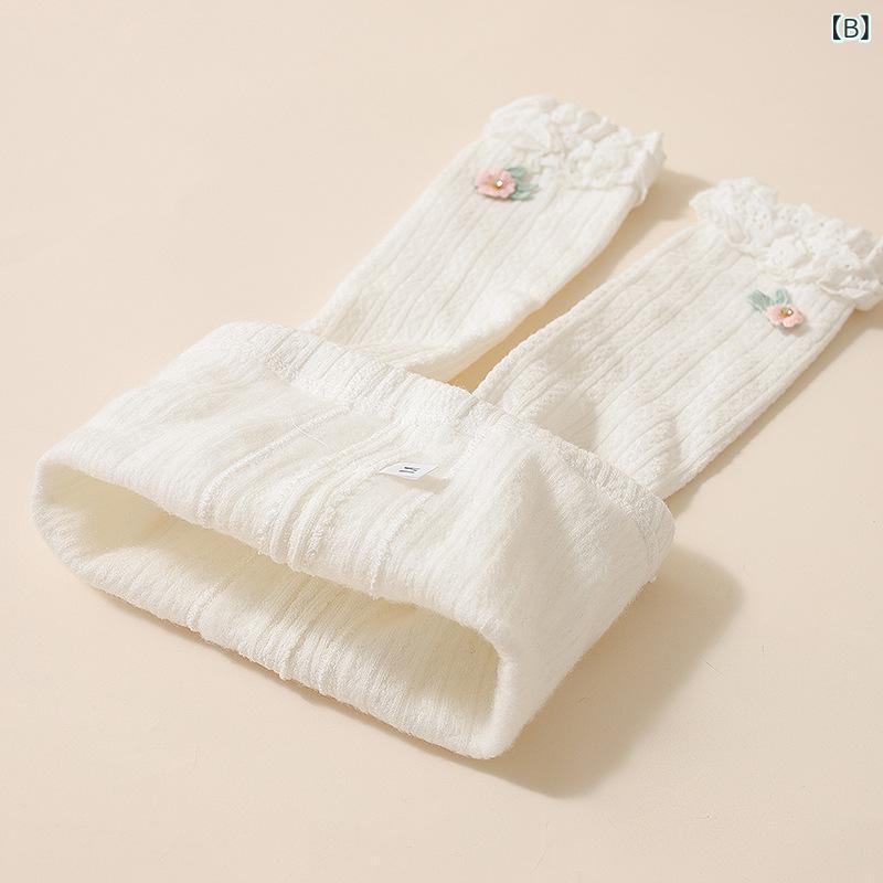 子供服 レギンス ガールズ 秋冬 薄手 裏起毛 あったか コットン スパッツ ベビー 花柄 レース 9分丈 2way ホワイト ブラック グレー ピンク パープル