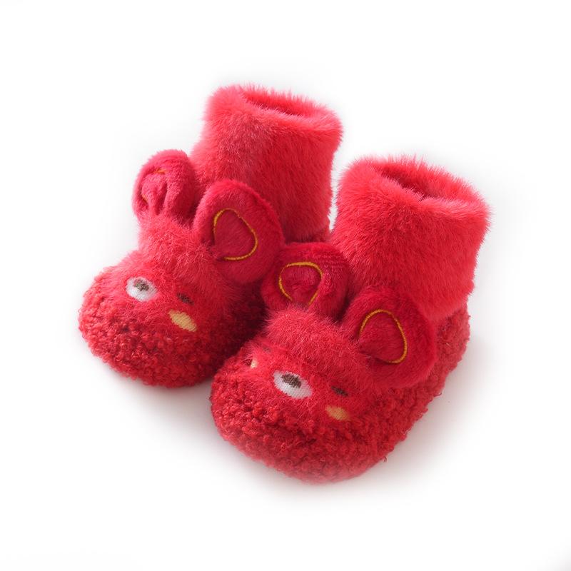 ベビー 赤ちゃん用 靴下 秋冬 加厚 保温 滑り止め付き アニマル柄 ソックス 新生児 歩行練習 Sサイズ Mサイズ Lサイズ かわいい ウサギ クマ レッド