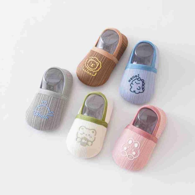 靴下 ベビー キッズ 春秋 室内履き 滑り止め付き 吸汗性 幼児 子供 ショートソックス かわいい アニマル柄 ブルー ホワイト ピンク グレー ブラウン XS S M L XL