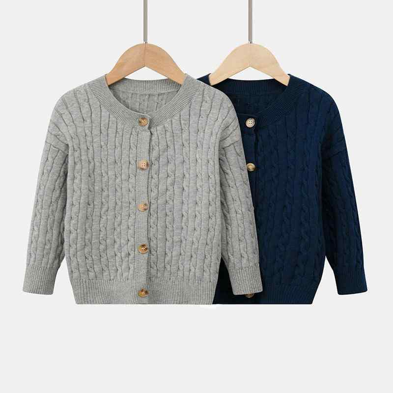 ニット カーディガン キッズ ベビー 男女兼用 コットン 春秋 薄手 丸首 長袖 無地 普段使い 部屋着 かわいい