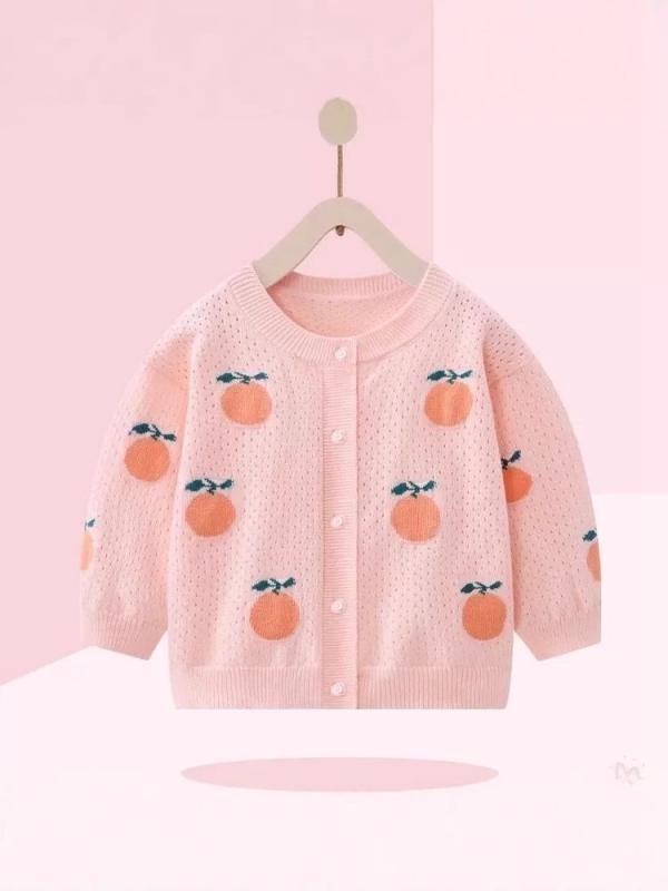 子供服 ニット カーディガン ベビー服 女の子 男の子 トップス 薄手 春秋 長袖 綿100％ 丸首 無地 かわ..