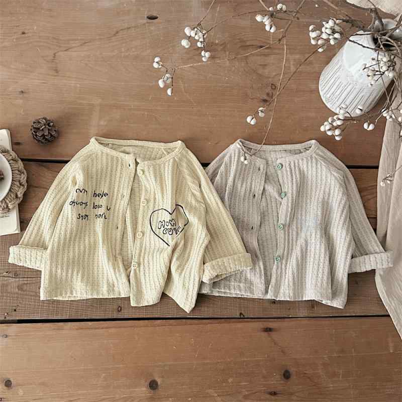 ベビー服 カーディガン 春秋 長袖 ワッフル 男女兼用 赤ちゃん 丸首 シングルブレスト プリント かわいい 韓国風 綿100% ベビー