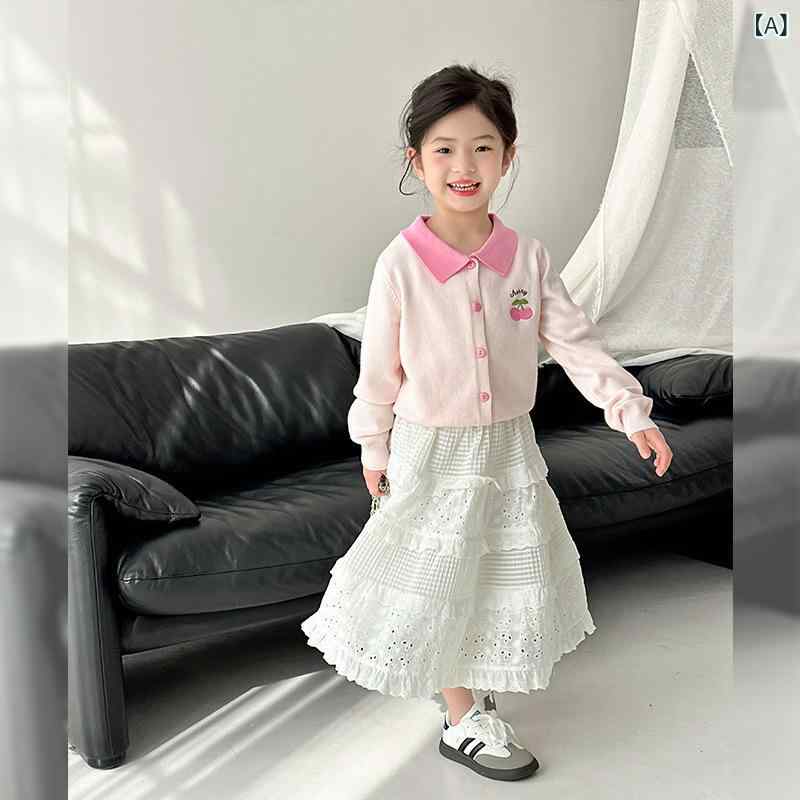 ニットカーディガン 子供服 女の子 春秋 長袖 かわいい 襟付き 薄手 ベビー服 トップス おしゃれ ガーリー ピンク イエロー 2