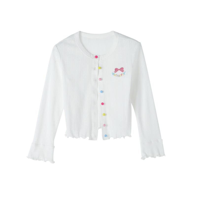 Cardigans - ニット カーディガン キッズ 女の子 子供服 かわいい サマーニット 薄手 半袖 トップス 普段着 お出かけ 紫外線対策 冷房対策 接触冷感