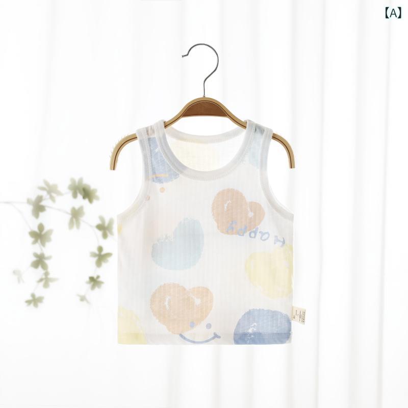 子供用タンクトップ ベビー服 Aクラス 幼児 ノースリーブ Tシャツ 綿100% 男の子 女の子 トップス 薄手 夏 愛心涂鸦 黄色字母 藍色怪兽 青色树叶 桔色橘子