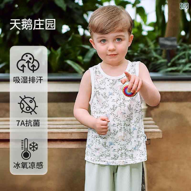ベビー服 ベスト ノースリーブ コットン 男女兼用 赤ちゃん 薄手 トップス 小熊 天...