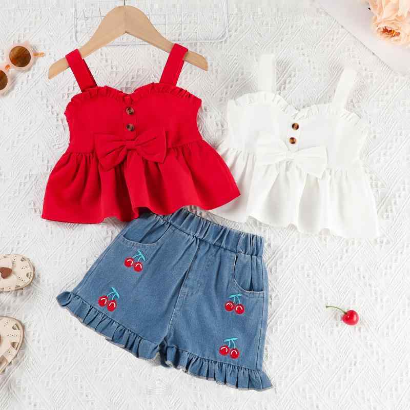 子供服 女の子用 タンクトップ デニムショートパンツ 上下セット 100 110 120 130cm 綿 80% 春夏 かわ..