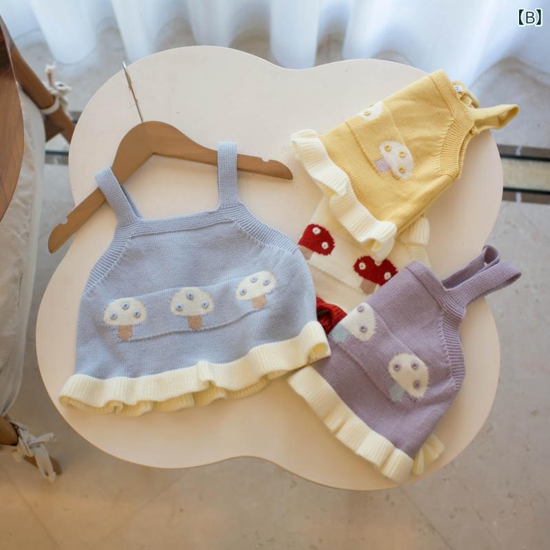 子供服 ベビー服 ニットベスト 女の子 吊り編み 春秋 かわいい キャンディカラー 柔らかい 綿混紡 80 90 100 110 120 3