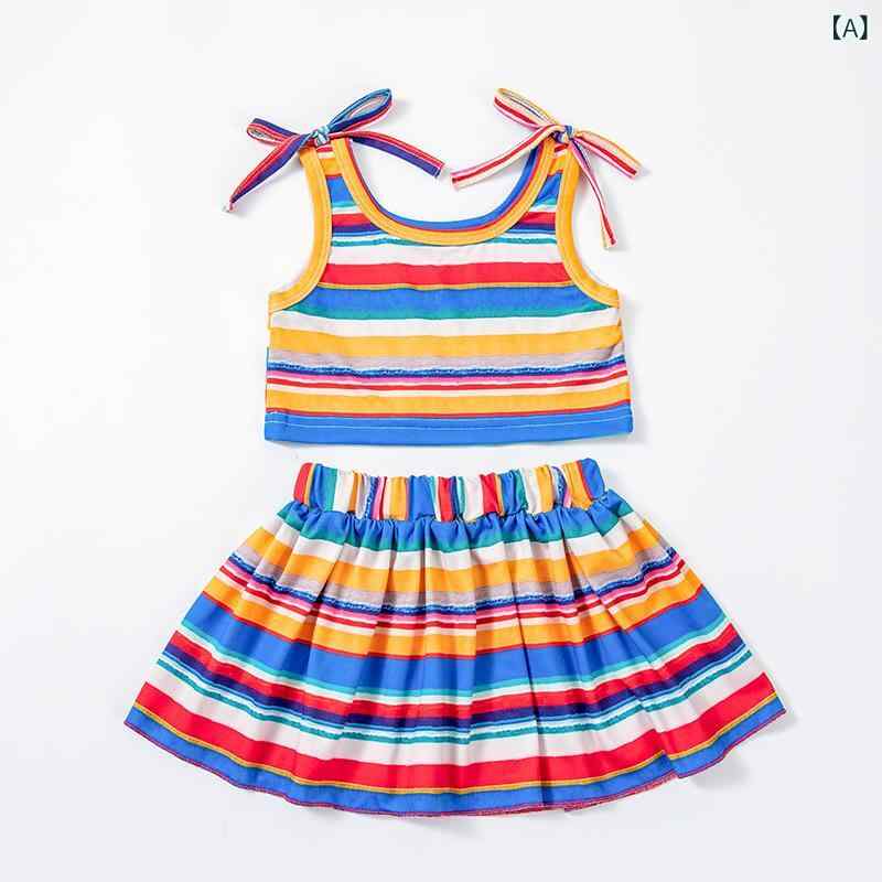 キッズ 女の子 ワンピース セットアップ メキシカン ストライプ スカート ノースリーブ 春夏 普段使い 1歳 2歳 3歳 かわいい ポリエステル