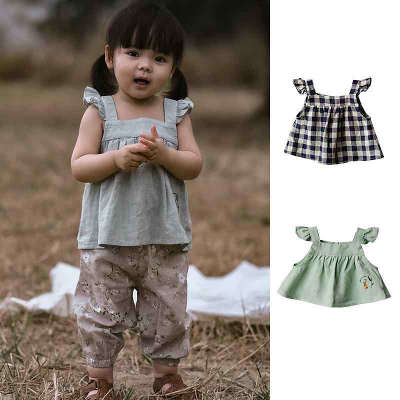 子供服 タンクトップ 女の子 夏 格子柄 トップス かわいい 涼しい 麻 綿 80cm 90cm 100cm 110cm