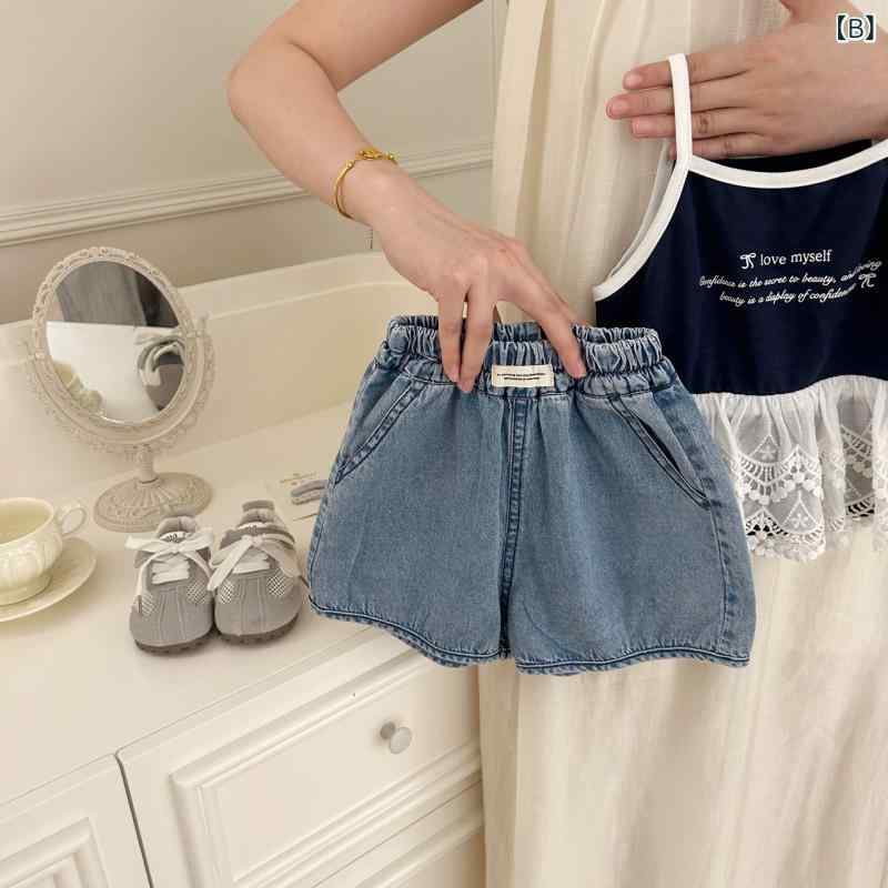子供服 女の子用セットアップ 夏物 ノースリーブTシャツ デニムショートパンツ レ...