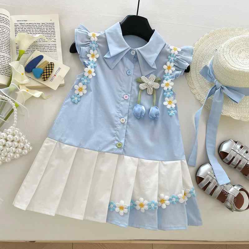 ワンピース 女の子 小学校低学年 ノースリーブ 花柄 ギャザー スカート チュニック 子供服 コットン 100 110 120 130 140