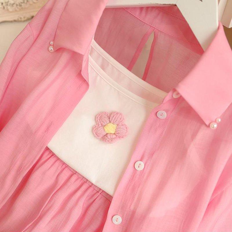 子供服 女の子 薄手 長袖シャツ ショートパンツ キャミソール 3点セット UVカット 紫外線対策 接触冷感..