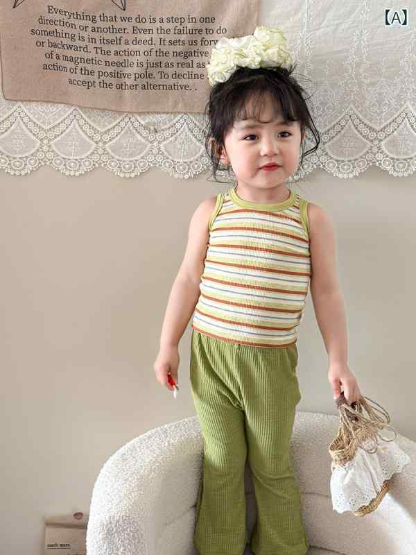 子供服 女児用タンクトップ ベビー服 ストライプ トップス A類 コットン100％ 夏 ...