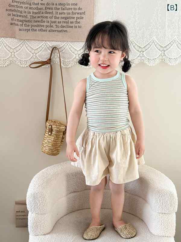 子供服 女児用タンクトップ ベビー服 ストライプ トップス A類 コットン100％ 夏 ...