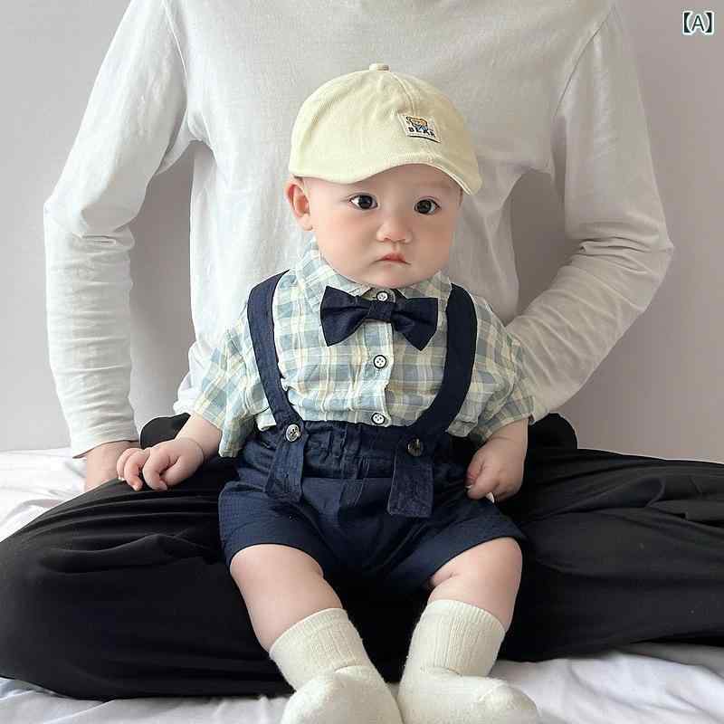 ベビー服 男の子 フォーマル スーツ 春夏 紳士風 半袖シャツ 短パン 上下セット 薄...