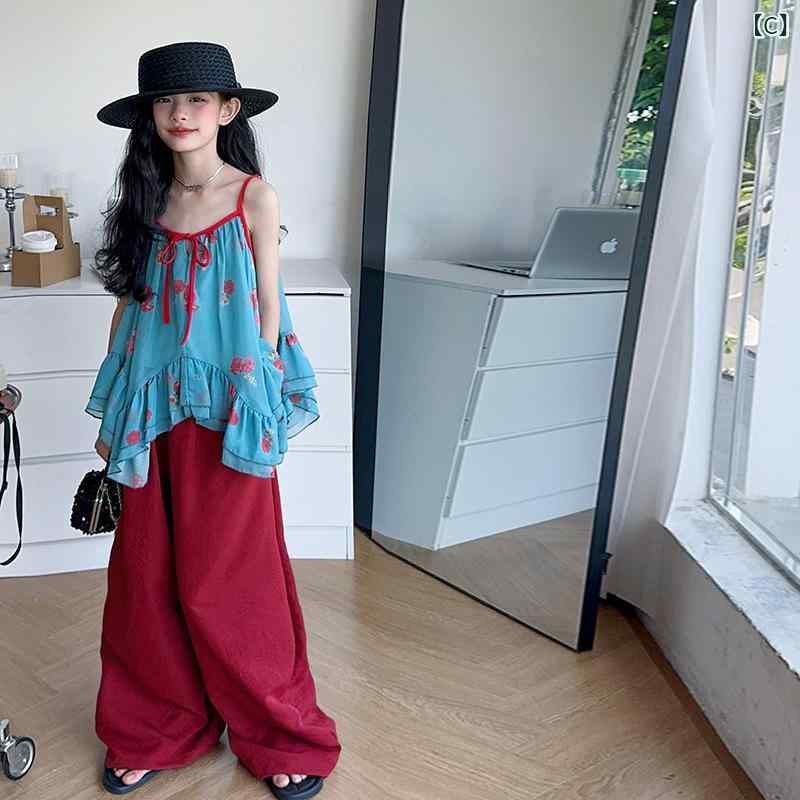 子供服 女の子 花柄 キャミソール セットアップ ワイドレッグパンツ 2点 セット 12...
