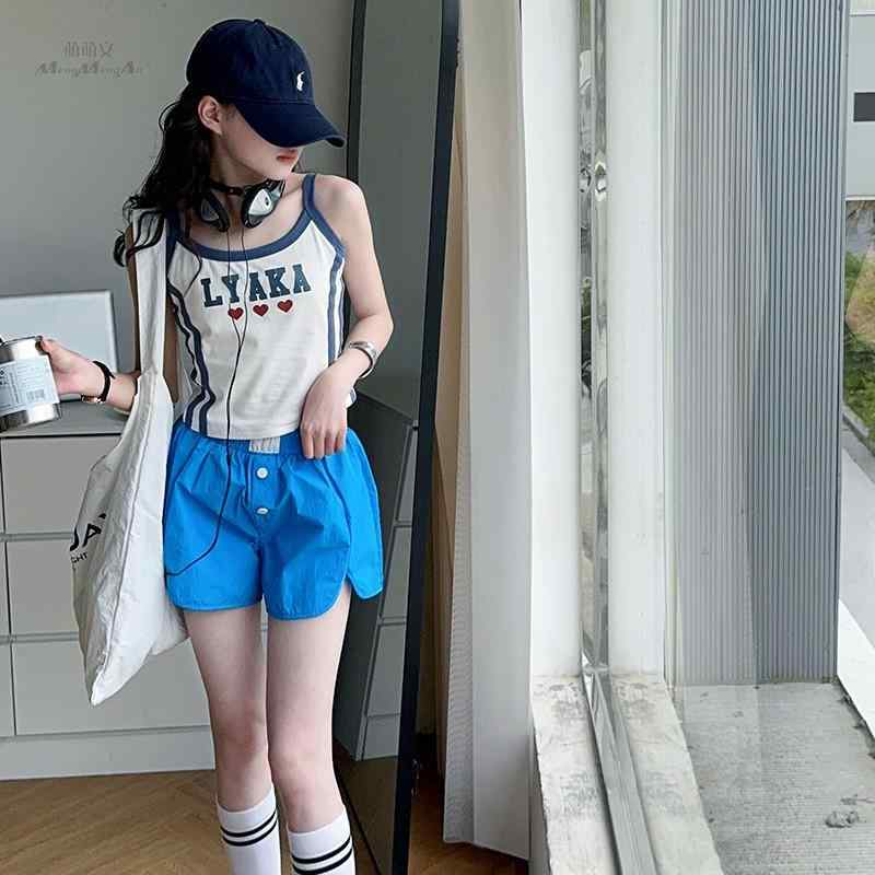 キッズ ガールズ タンクトップ &amp; パンツ 2点セット アメリカン スタイル プリント 薄手 スポーツウ..