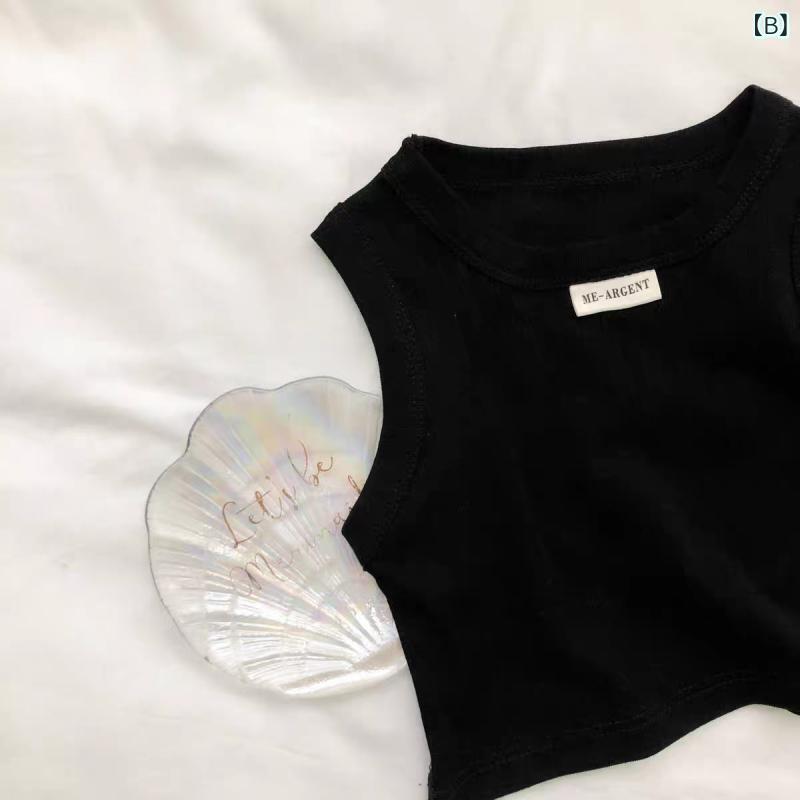 子供服 タンクトップ 女の子 夏 韓国風 ノースリーブ Tシャツ かわいい アルファベット パッチワーク ショート丈 トップス ガールズ キッズ ベビー 普段着 部屋着