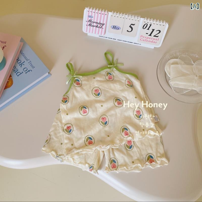 ベビー服 女の子 パジャマ 上下セット 夏 薄手 かわいい プリント ノースリーブ シ...