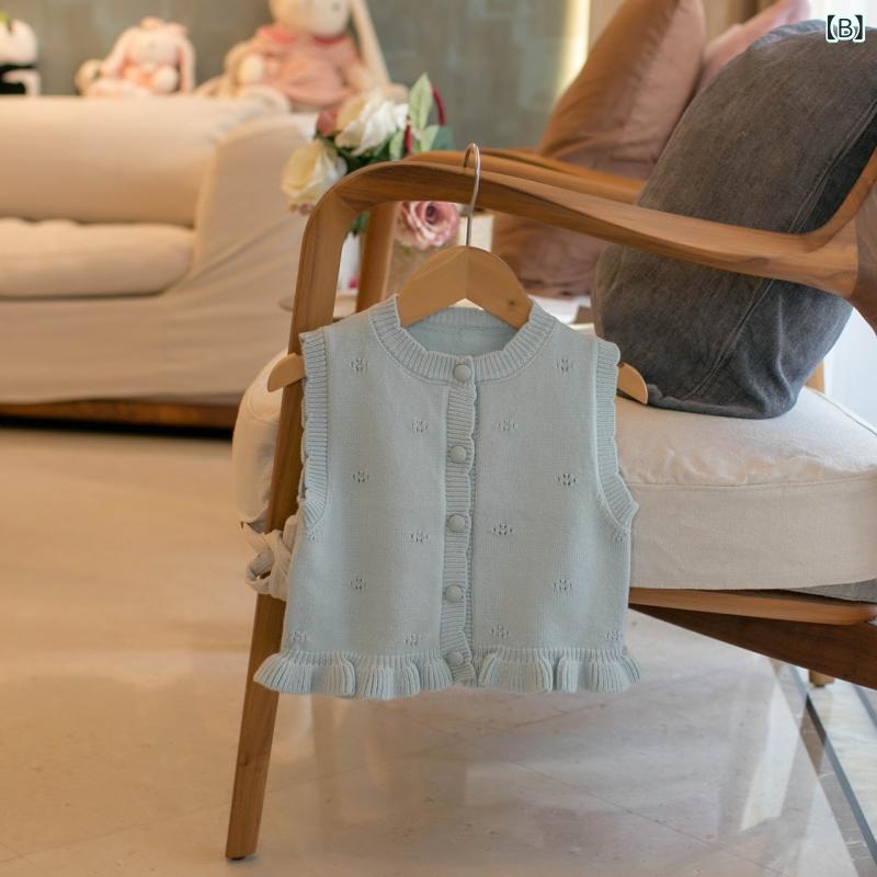 キッズ ニットベスト 女の子 春秋 ベビー 子供服 トップス ノースリーブ セーター ...
