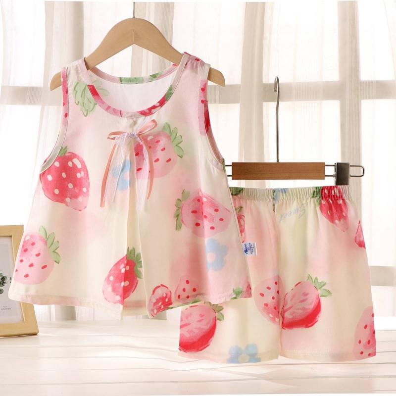子供用 背心 タンクトップ ショートパンツ セットアップ レース 蝶結び コットン 快適 薄手 ノースリー..