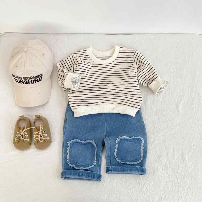 ベビー キッズ 長袖トップス 春秋 向け かわいい ボーダー柄 綿混紡 普段使い 部屋着 70 80 90 100