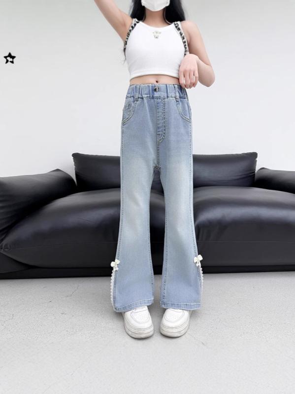 子供服 デニムパンツ 女の子 ストレッチパンツ 薄手 春秋 高腰 ワイドレッグパンツ 100cm 110cm 120cm 130cm 140cm 150cm